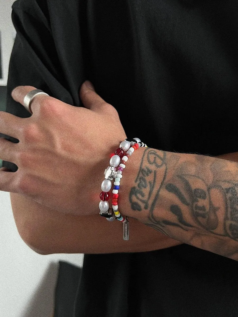 Red and Blue Color Beaded Bracelet　OR2991