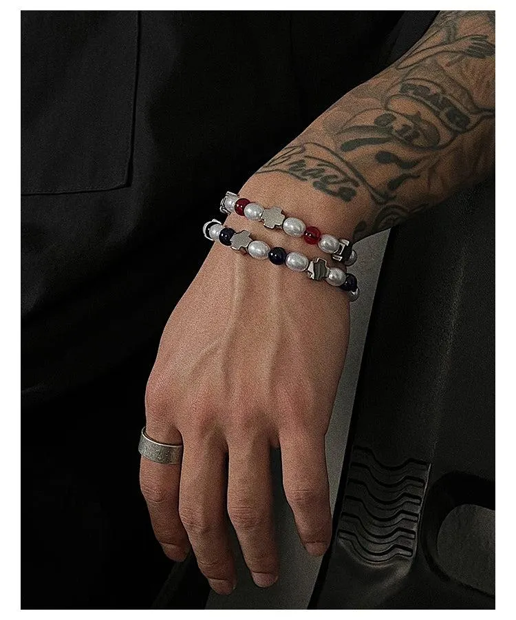 Red and Blue Color Beaded Bracelet　OR2991
