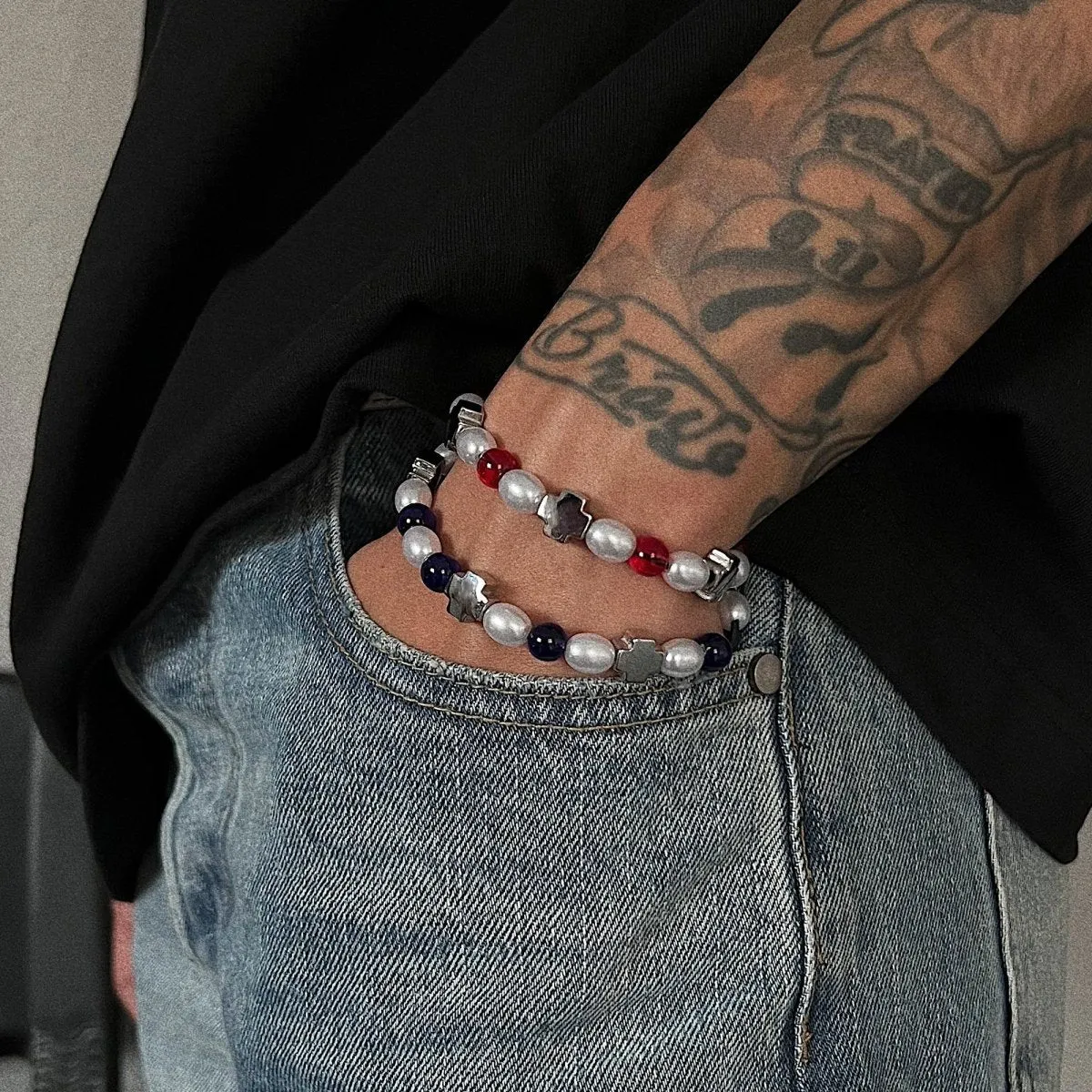 Red and Blue Color Beaded Bracelet　OR2991