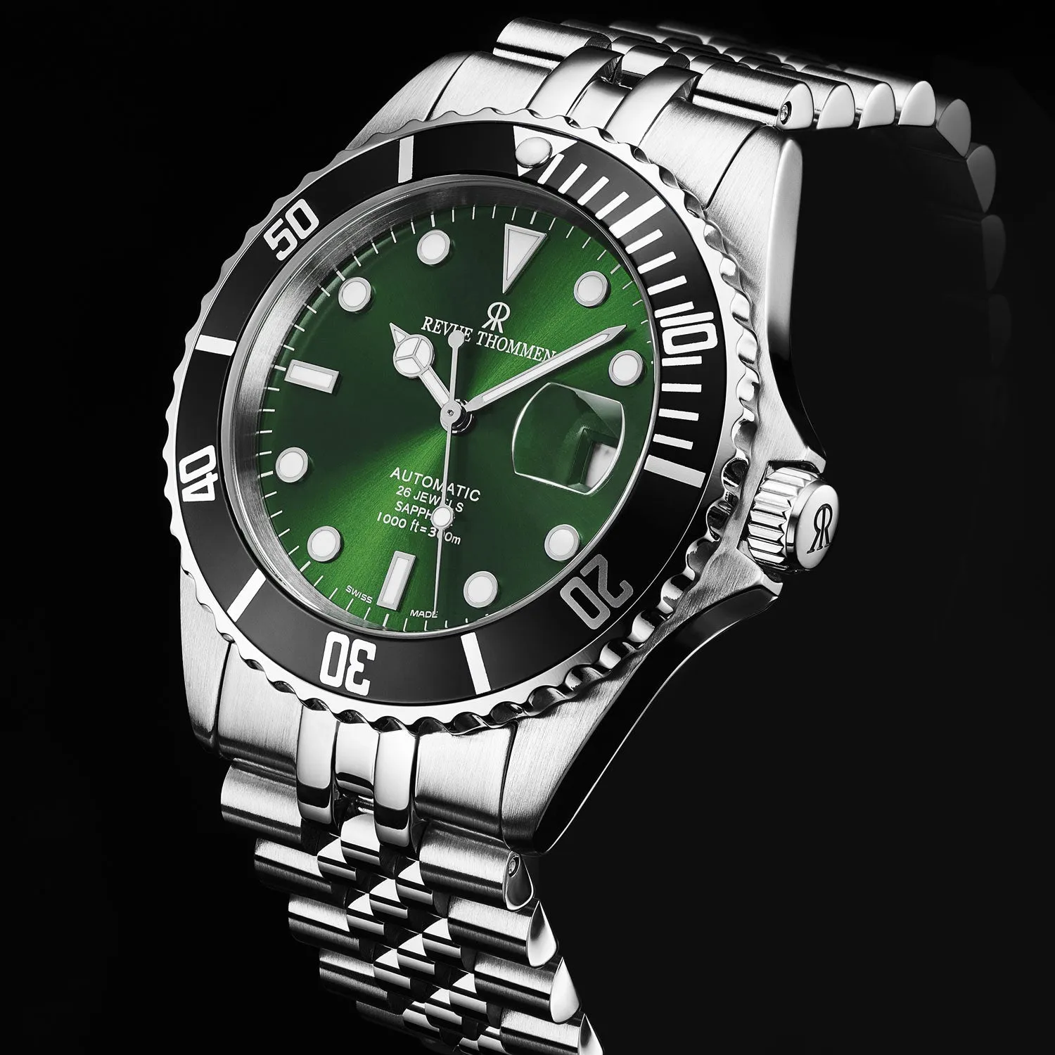 Revue Thommen Men's 'Diver' Green Dial Stainless Steel Bracelet Automatic Watch 17571.2222