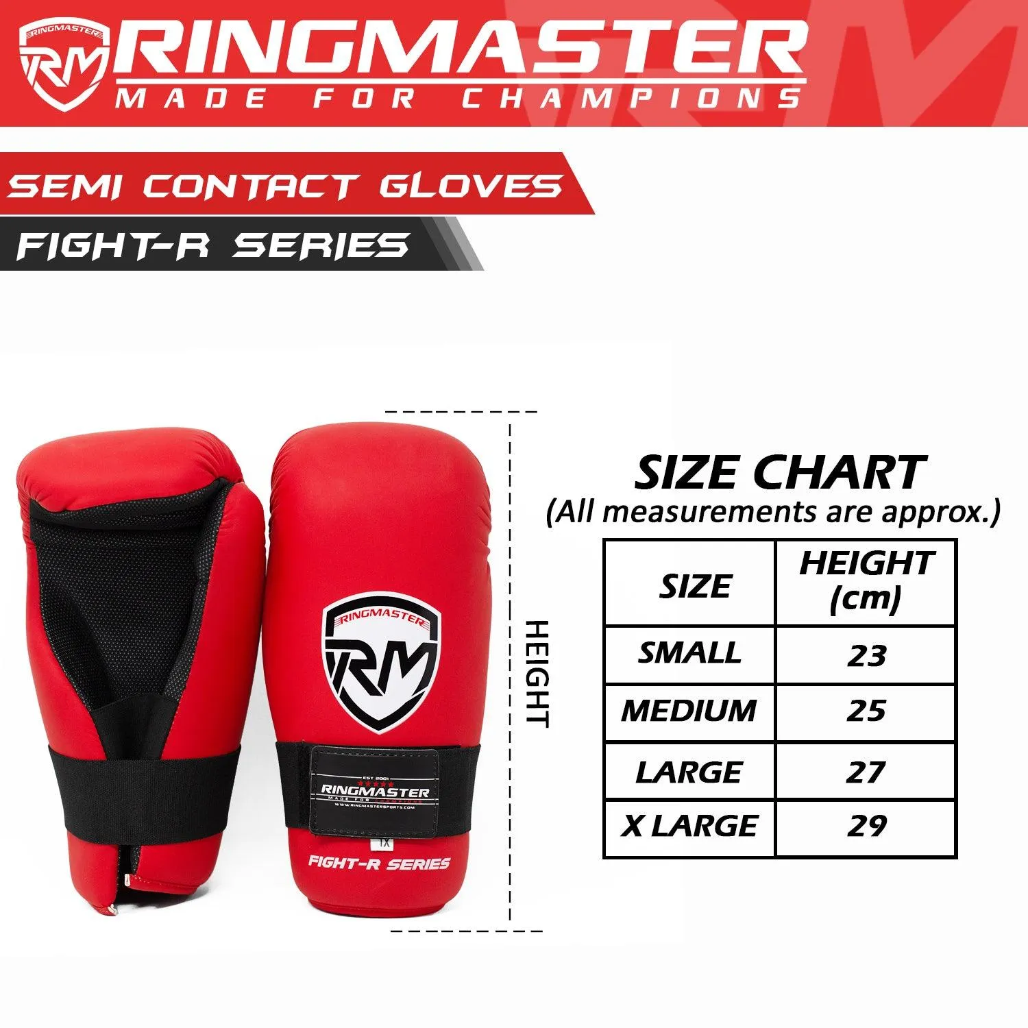 RingMaster Sports Semi Contact Point Gloves Taekwondo Kickboxing Red