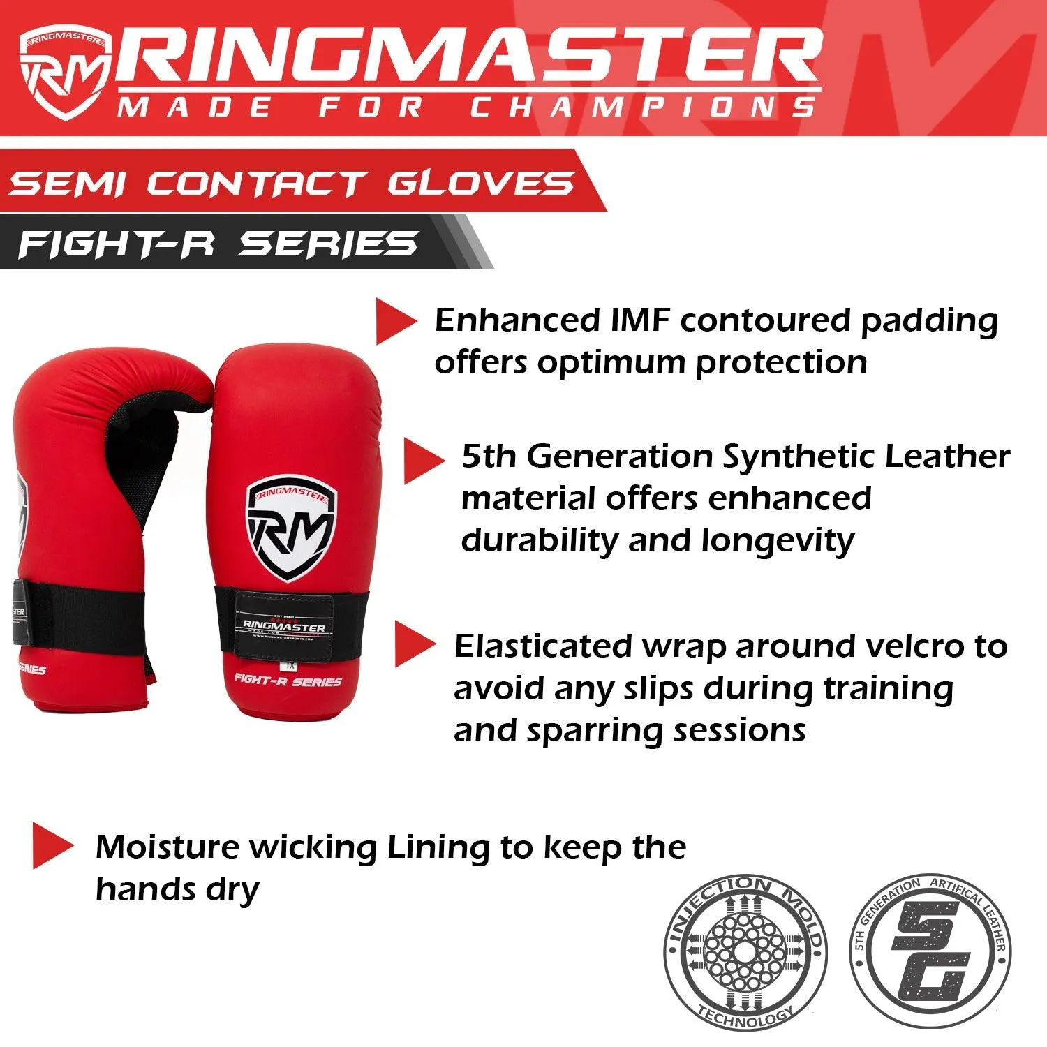 RingMaster Sports Semi Contact Point Gloves Taekwondo Kickboxing Red