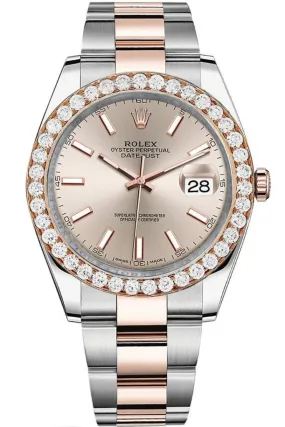 Rolex Custom Diamond Bezel Datejust 41mm Two Tone Rose Gold Oyster Men's Watch 126331