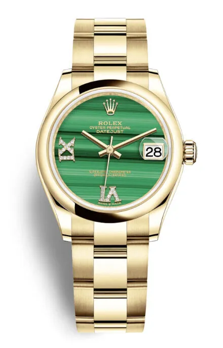 Rolex Datejust 31 Malachite Diamond Dial Ladies 18kt Yellow Gold Oyster Watch 278248MLRDO