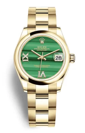 Rolex Datejust 31 Malachite Diamond Dial Ladies 18kt Yellow Gold Oyster Watch 278248MLRDO