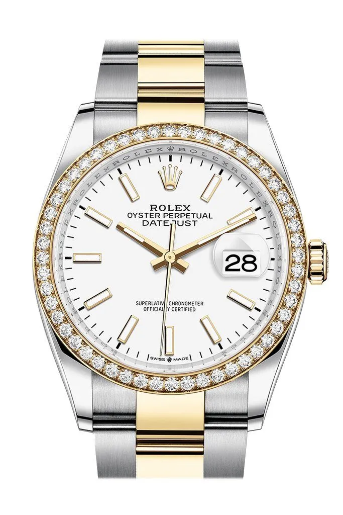 Rolex Datejust 36 White Dial Men's Steel and 18kt Yellow Gold Oyster Watch 126283WSO
