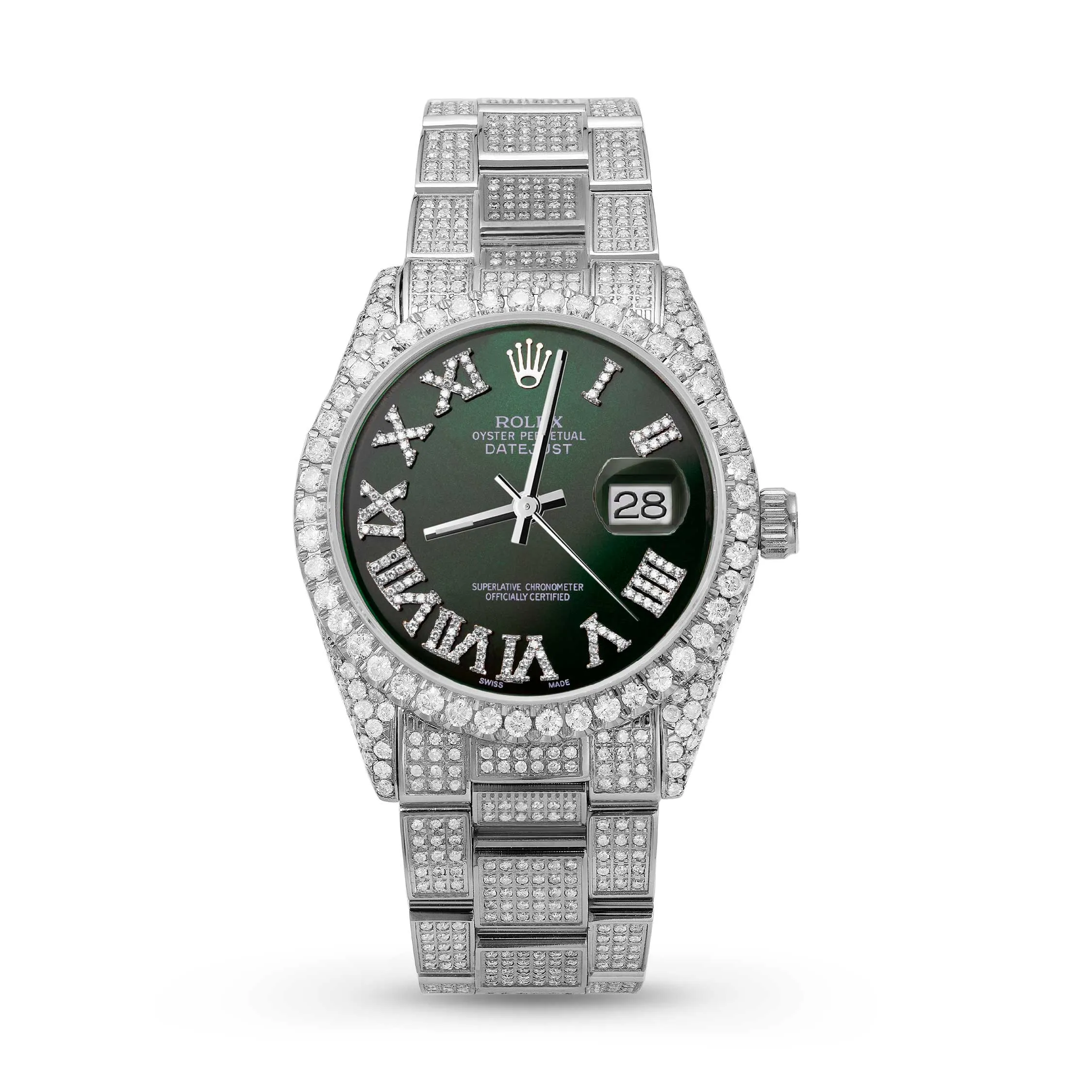 Rolex Datejust Diamond Bezel Watch 36mm Dark Green Roman Dial | 10.25ct