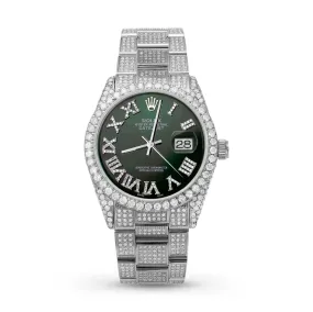 Rolex Datejust Diamond Bezel Watch 36mm Dark Green Roman Dial | 10.25ct