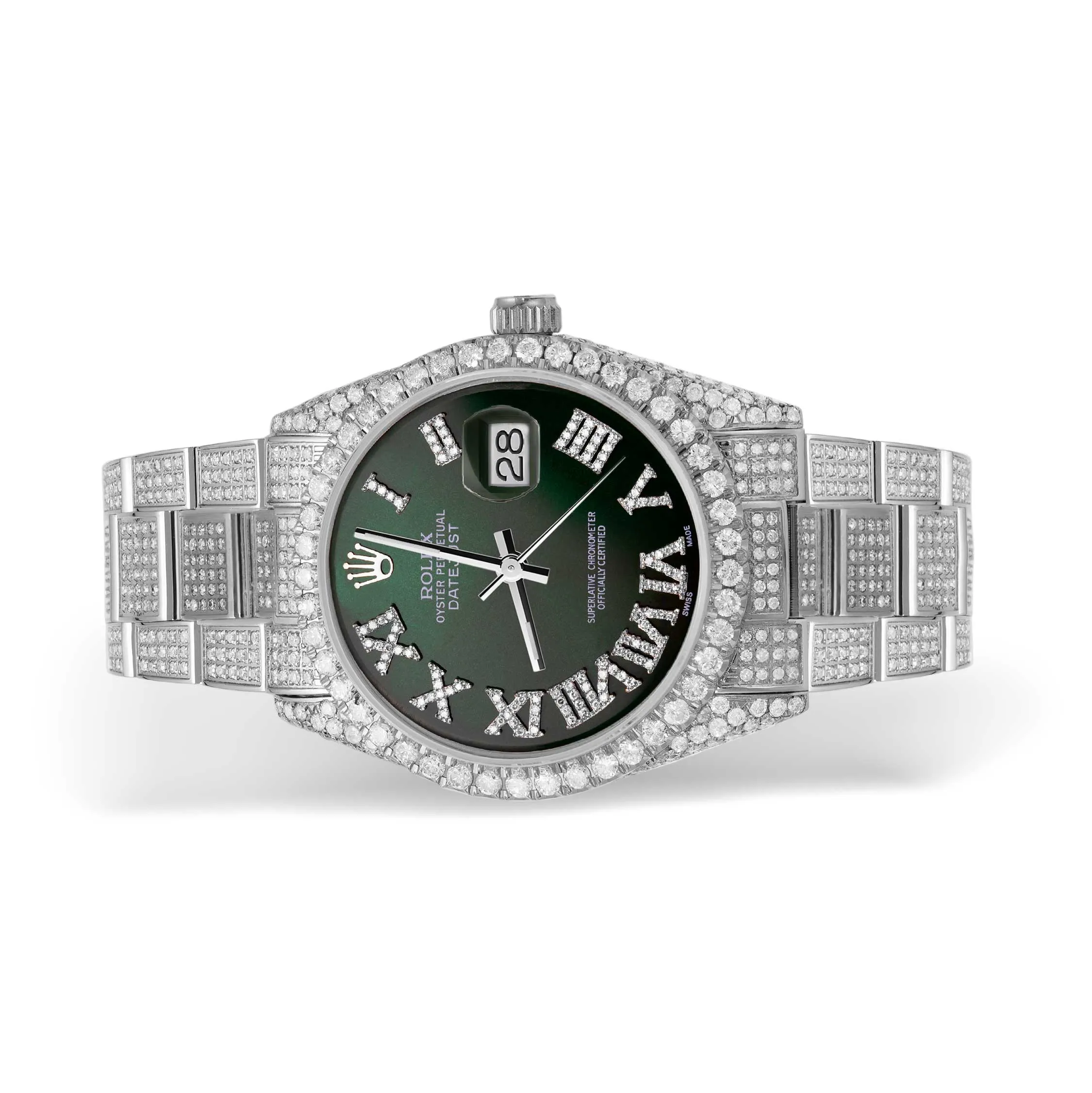Rolex Datejust Diamond Bezel Watch 36mm Dark Green Roman Dial | 10.25ct