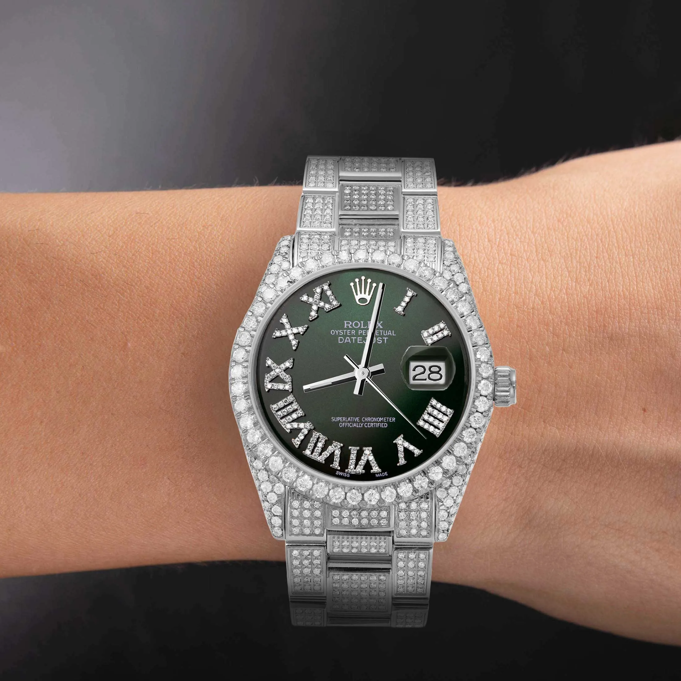 Rolex Datejust Diamond Bezel Watch 36mm Dark Green Roman Dial | 10.25ct
