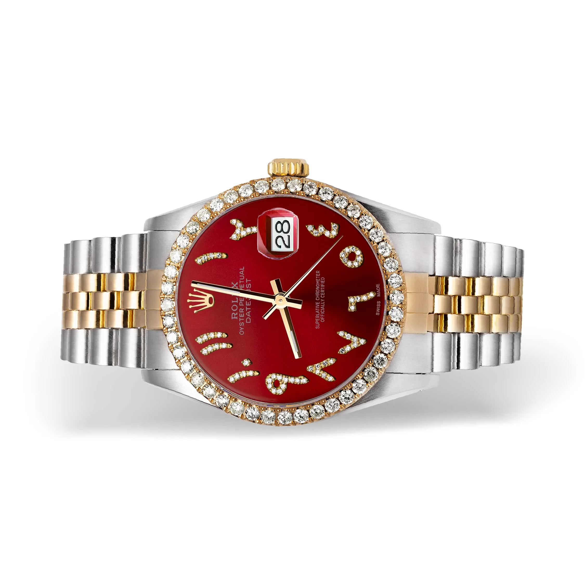 Rolex Datejust Diamond Bezel Watch 36mm Red Arabic Numeral Dial | 2.15ct