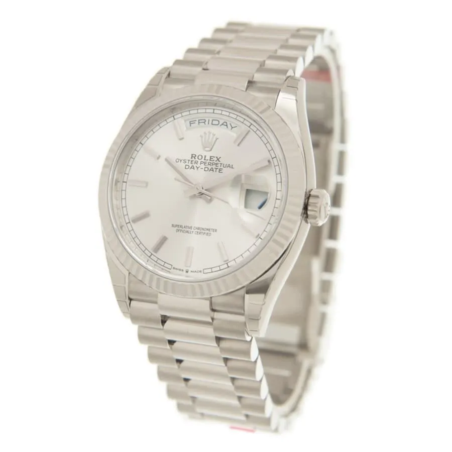 Rolex Day-Date 36 Automatic Silver Dial 18kt White Gold President Watch 128239SSP