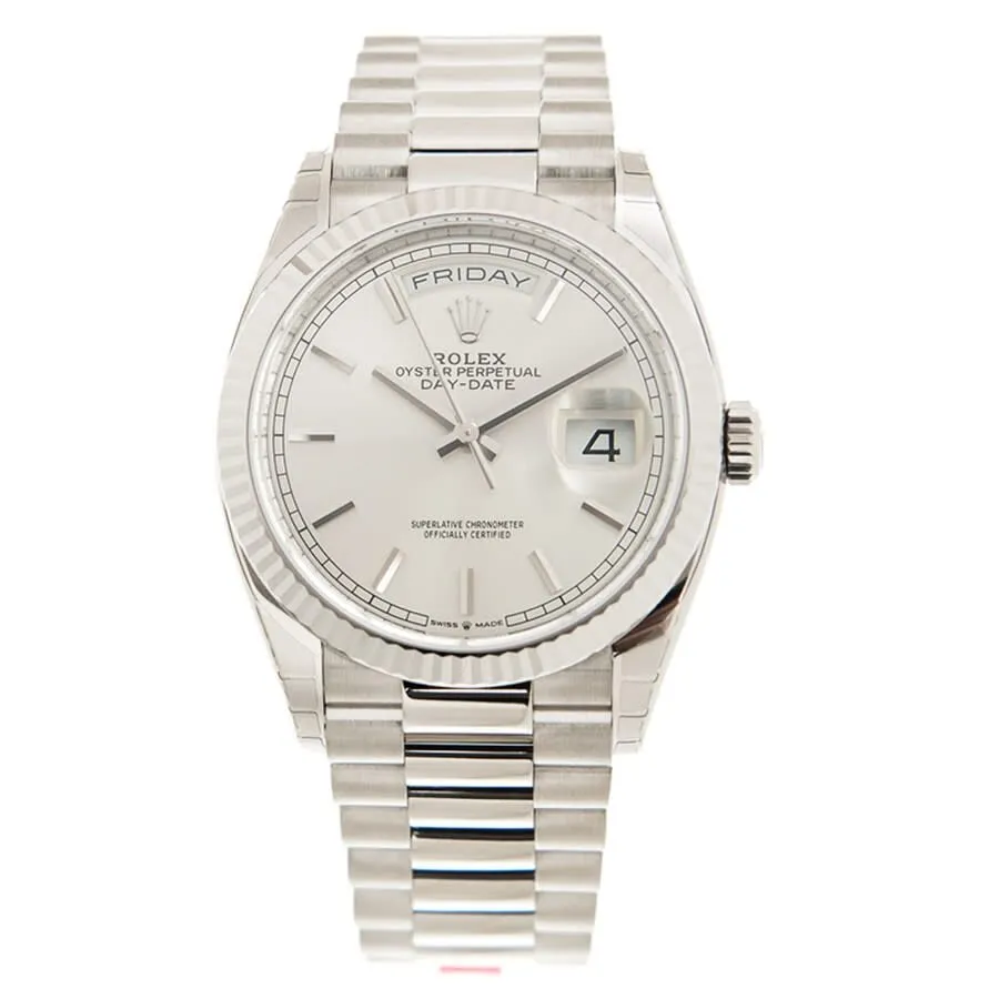 Rolex Day-Date 36 Automatic Silver Dial 18kt White Gold President Watch 128239SSP