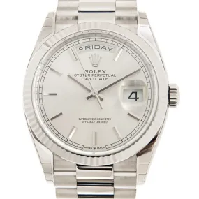 Rolex Day-Date 36 Automatic Silver Dial 18kt White Gold President Watch 128239SSP