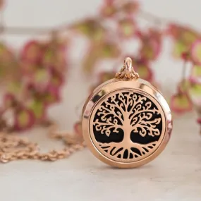 Rose Gold Tree of Life - Essential oil diffusing necklace