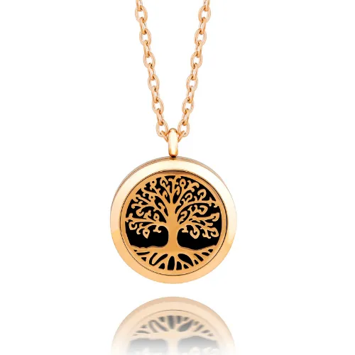 Rose Gold Tree of Life - Essential oil diffusing necklace