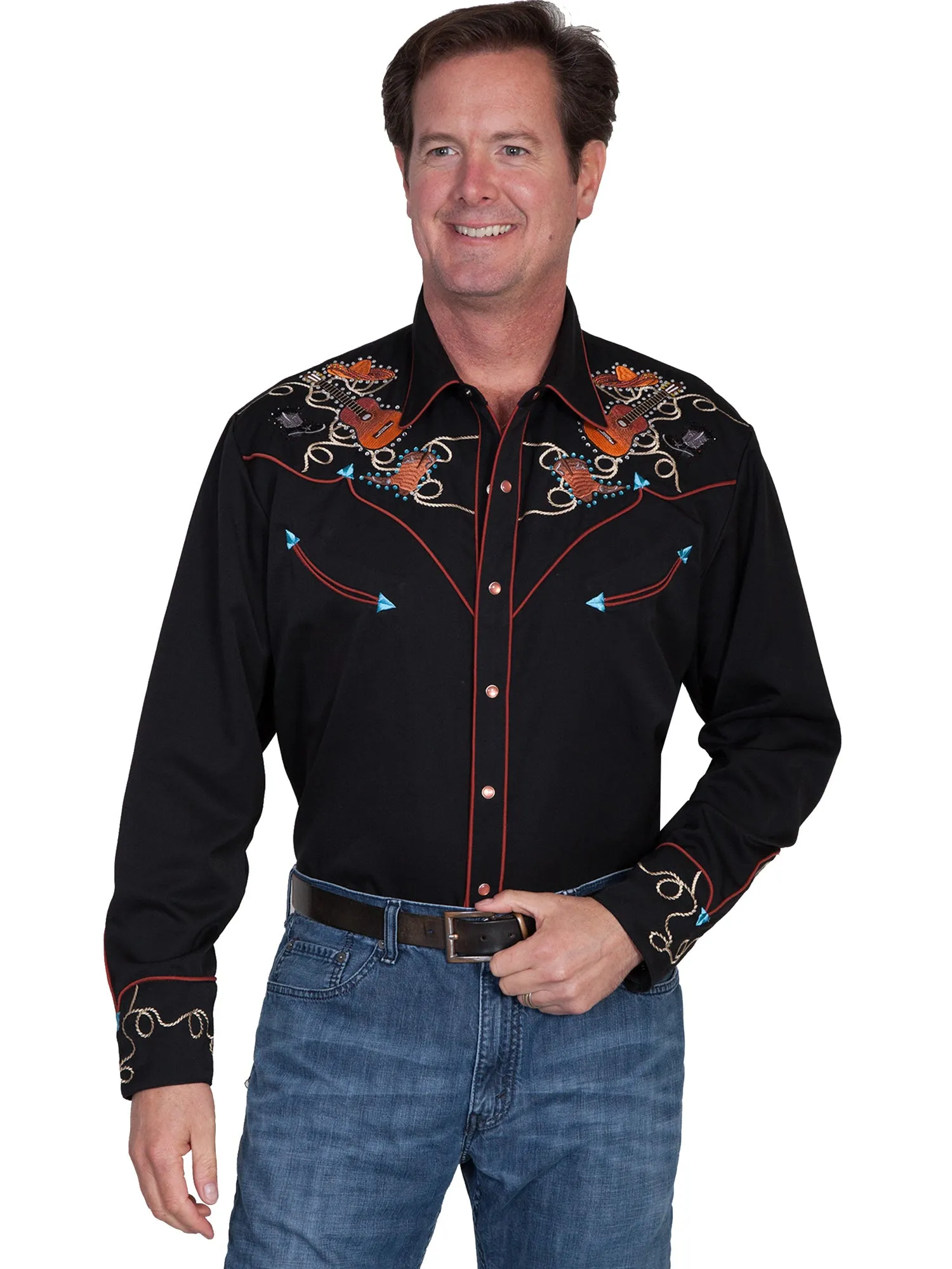Scully Mens Black Polyester Guitar Hats L/S Shirt 3X