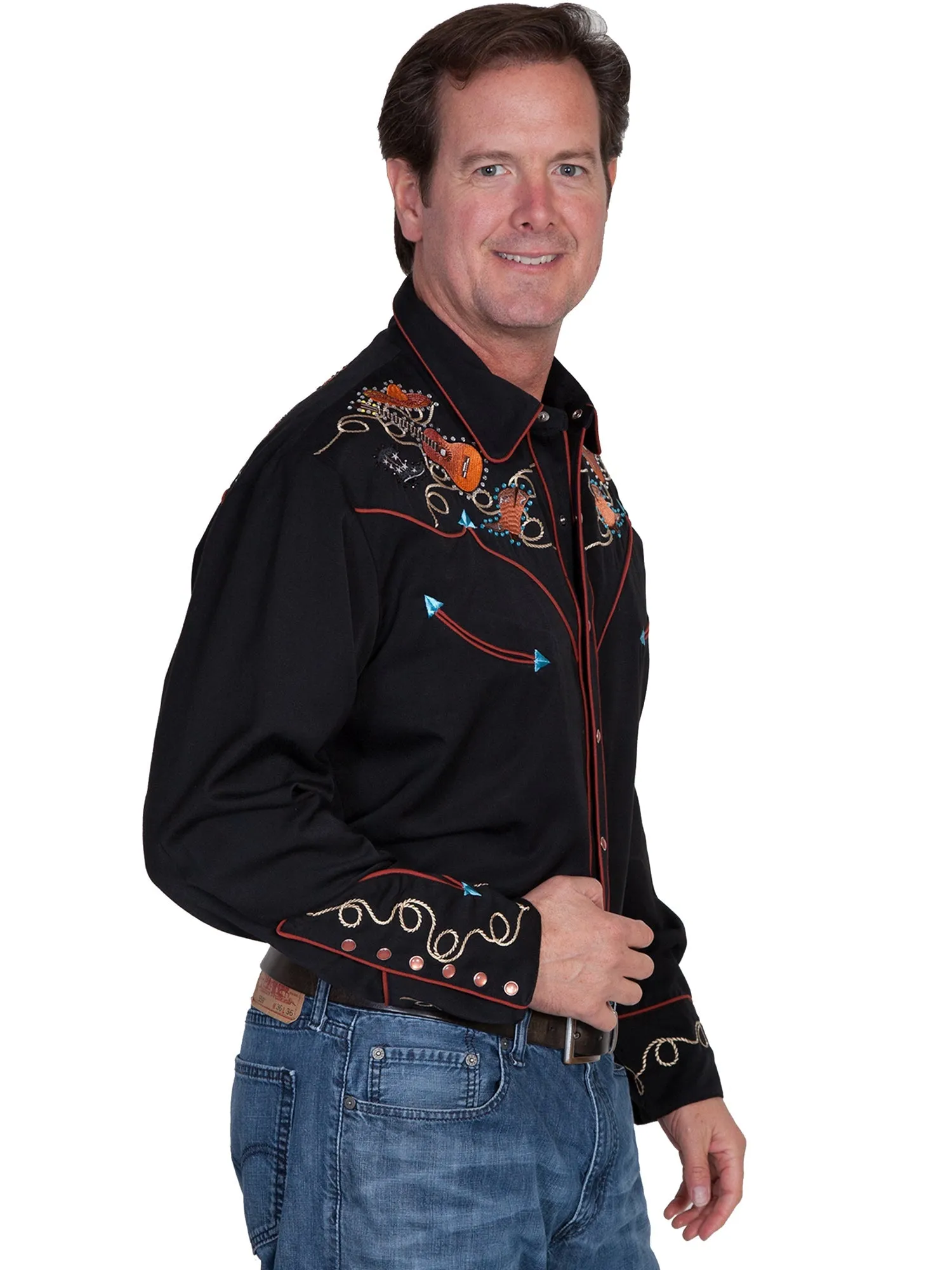 Scully Mens Black Polyester Guitar Hats L/S Shirt 3X