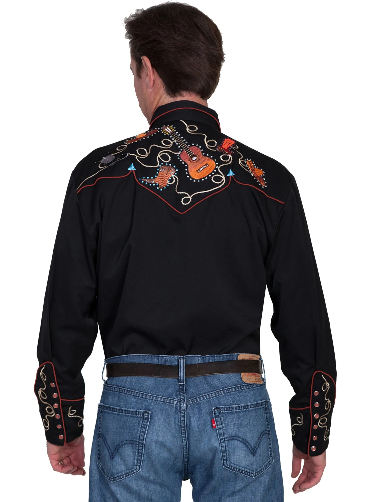 Scully Mens Black Polyester Guitar Hats L/S Shirt 3X