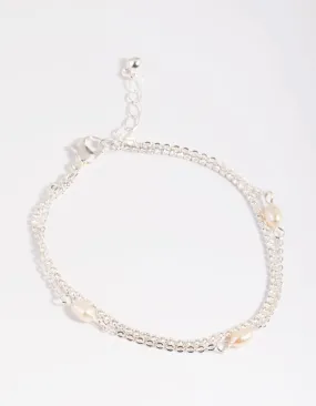 Silver Plated Brass  Cubic Zirconia Pearl Bracelet