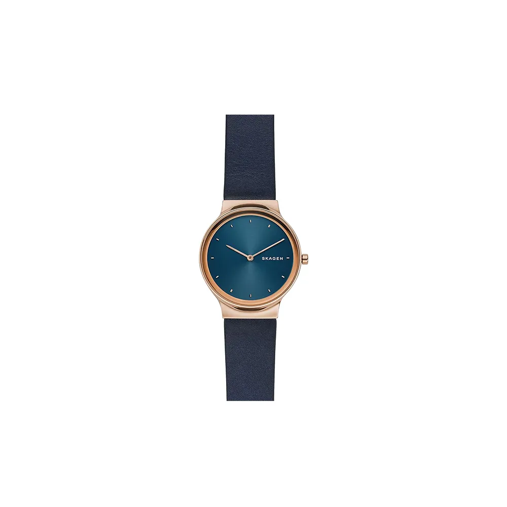 Skagen Leather Freja Analog Blue Dial Round Watch For Women