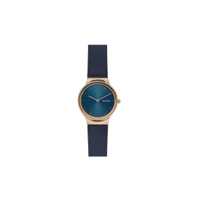 Skagen Leather Freja Analog Blue Dial Round Watch For Women