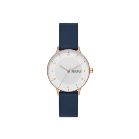 Skagen Riis Three-Hand Blue Leather Watch