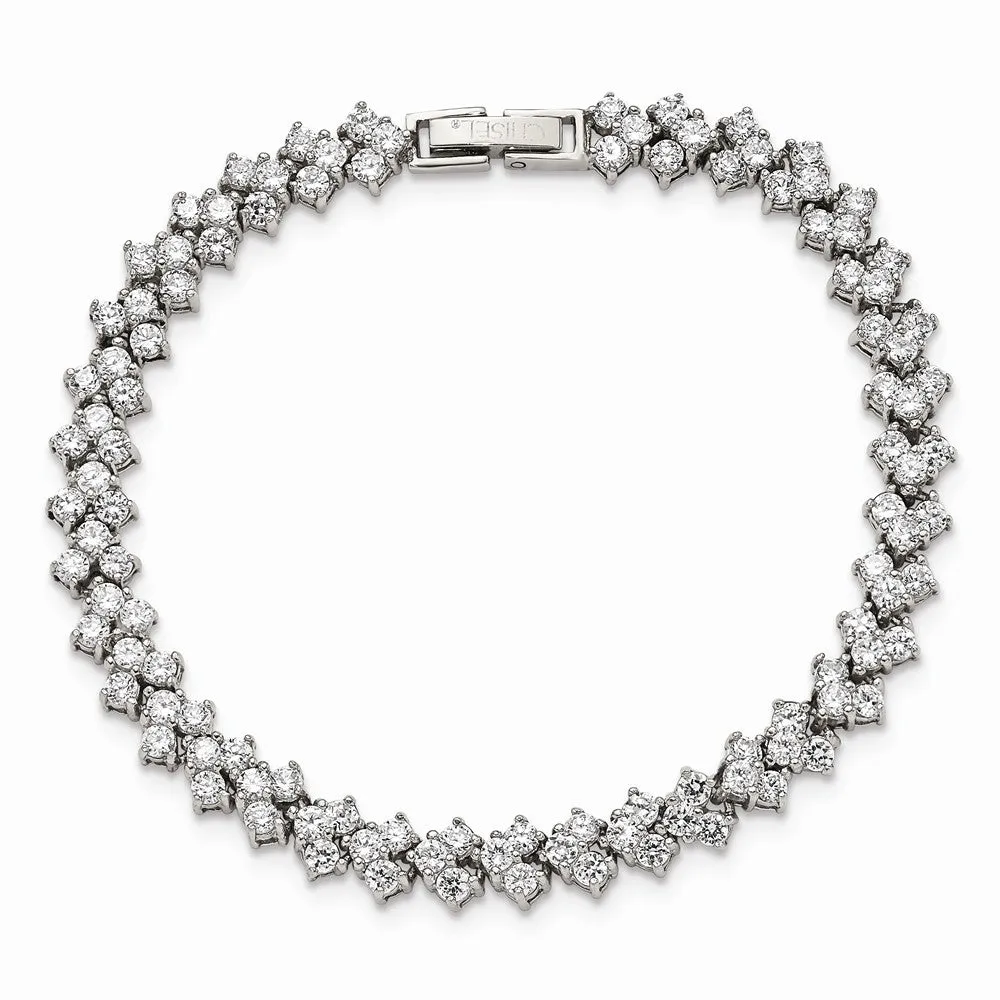 Stainless Steel Fancy CZ 7.5in Bracelet