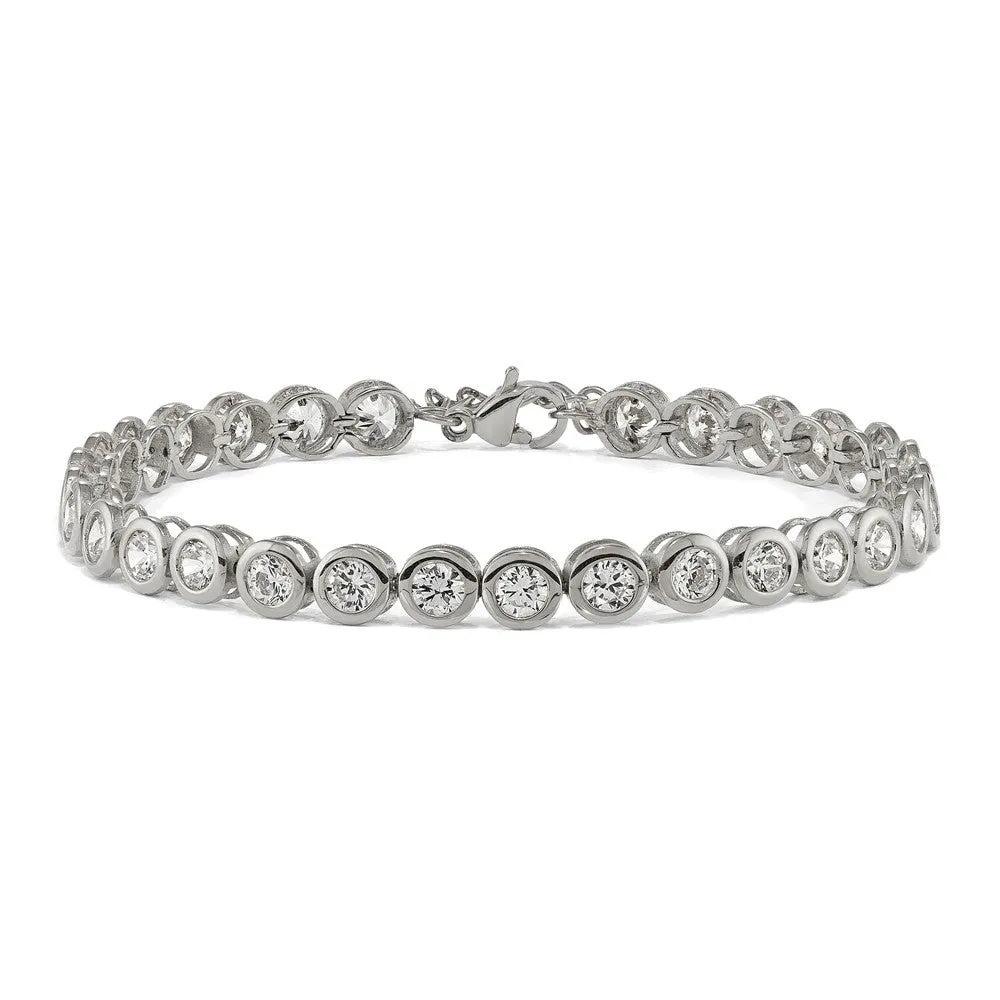 Stainless Steel Polished CZ Tennis w/ 1in ext. Bracelet