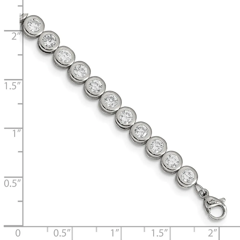 Stainless Steel Polished CZ Tennis w/ 1in ext. Bracelet
