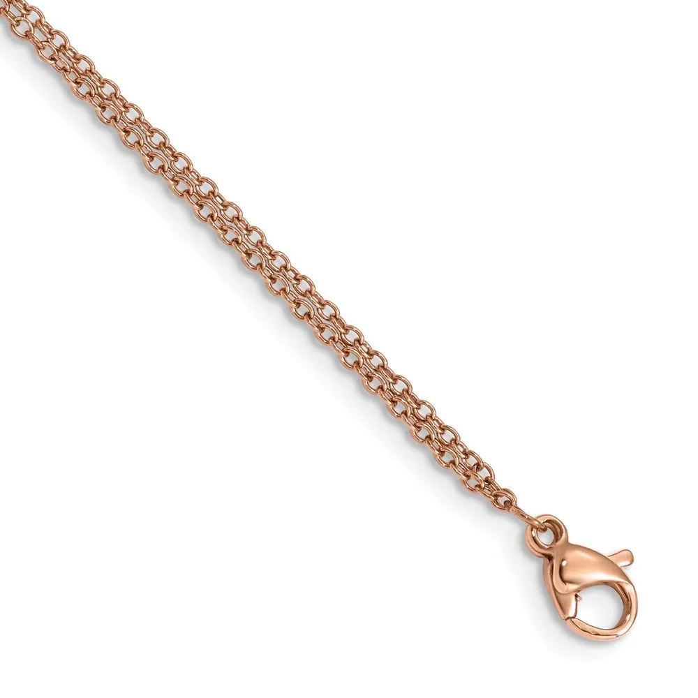Stainless Steel Polished Rose IP with CZ Heart 6.25in w/2in ext. Bracelet