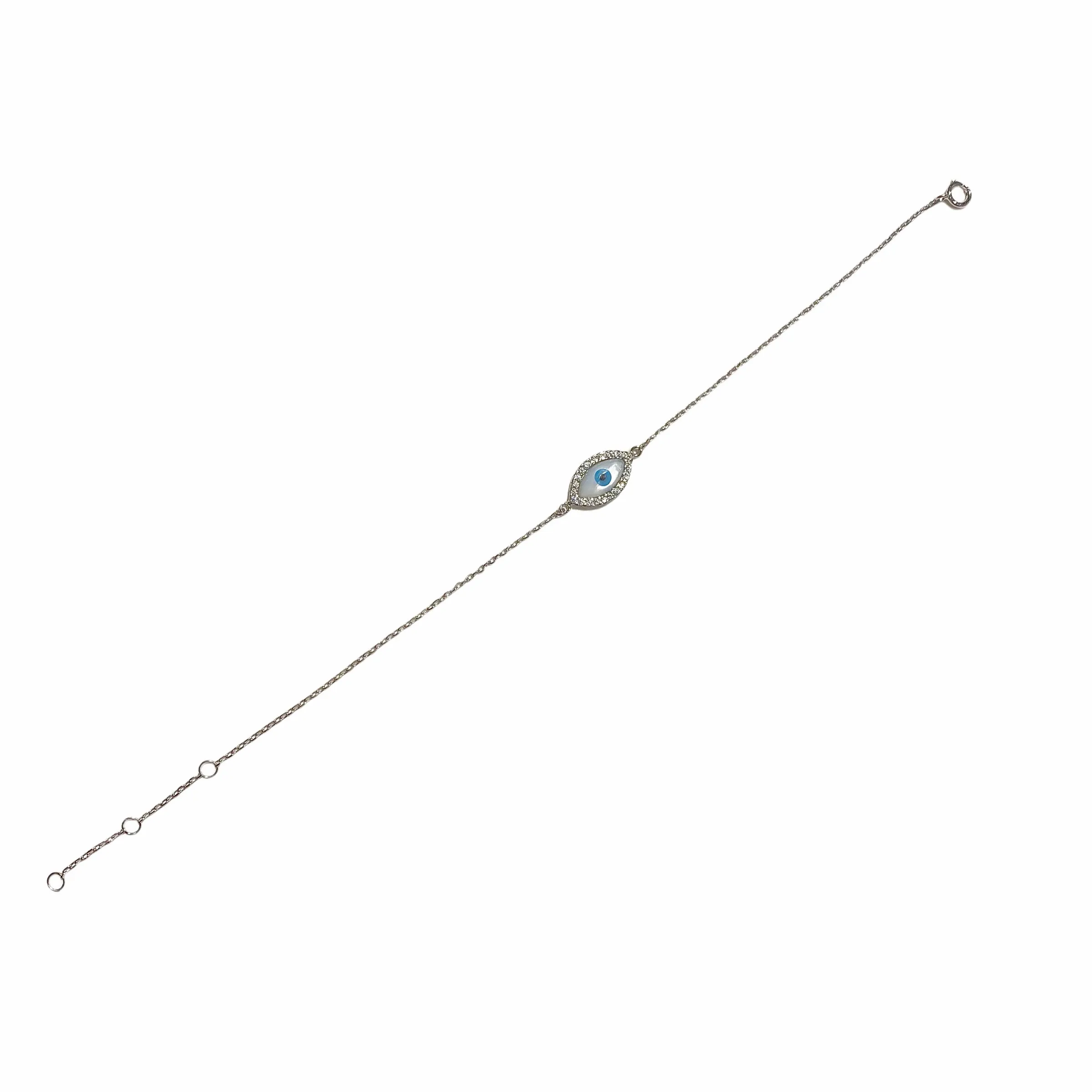 Sterling Silver Mother of Pearl Evil Eye Shaped Bracelet