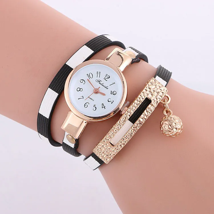 Stripe Strap Bead Pendant Watch