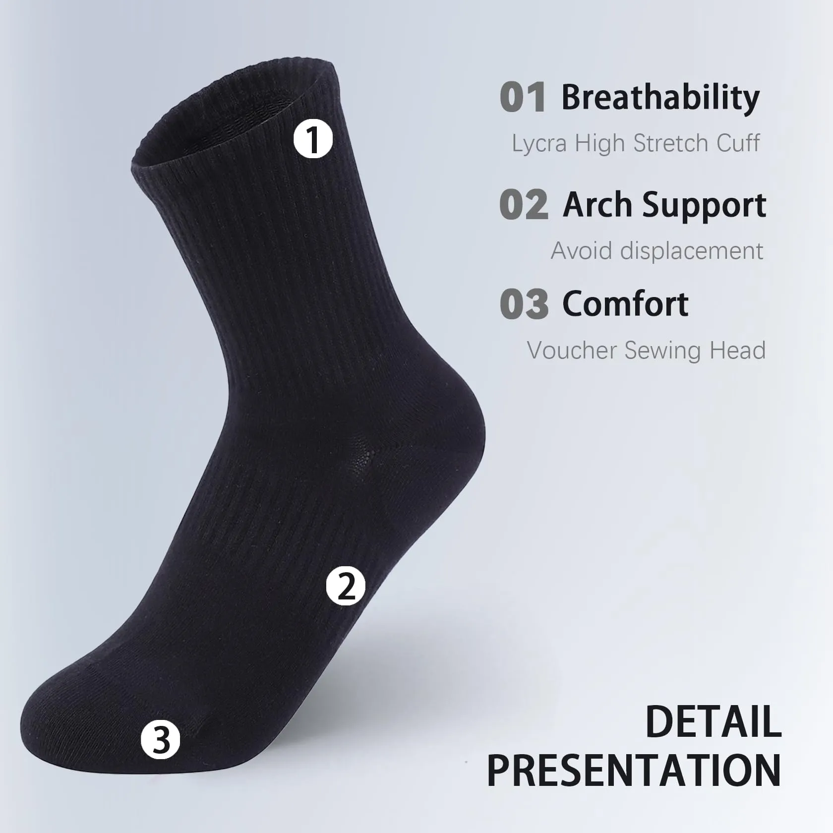 TikMox Athletic Running Socks with Arch Compression, Cotton Cushioned Crew Socks for a Secure Fit, White Black for Men & Women(3-6 pairs)