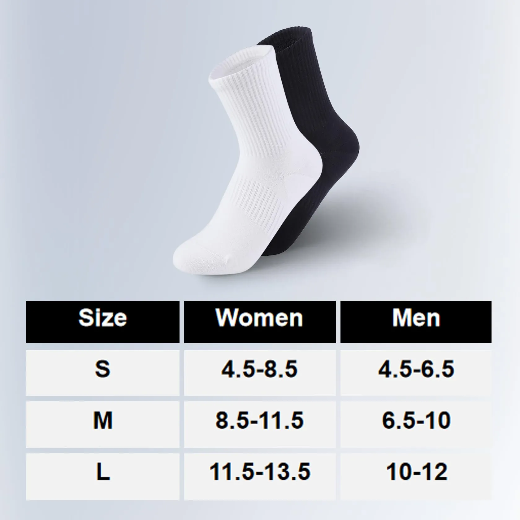 TikMox Athletic Running Socks with Arch Compression, Cotton Cushioned Crew Socks for a Secure Fit, White Black for Men & Women(3-6 pairs)