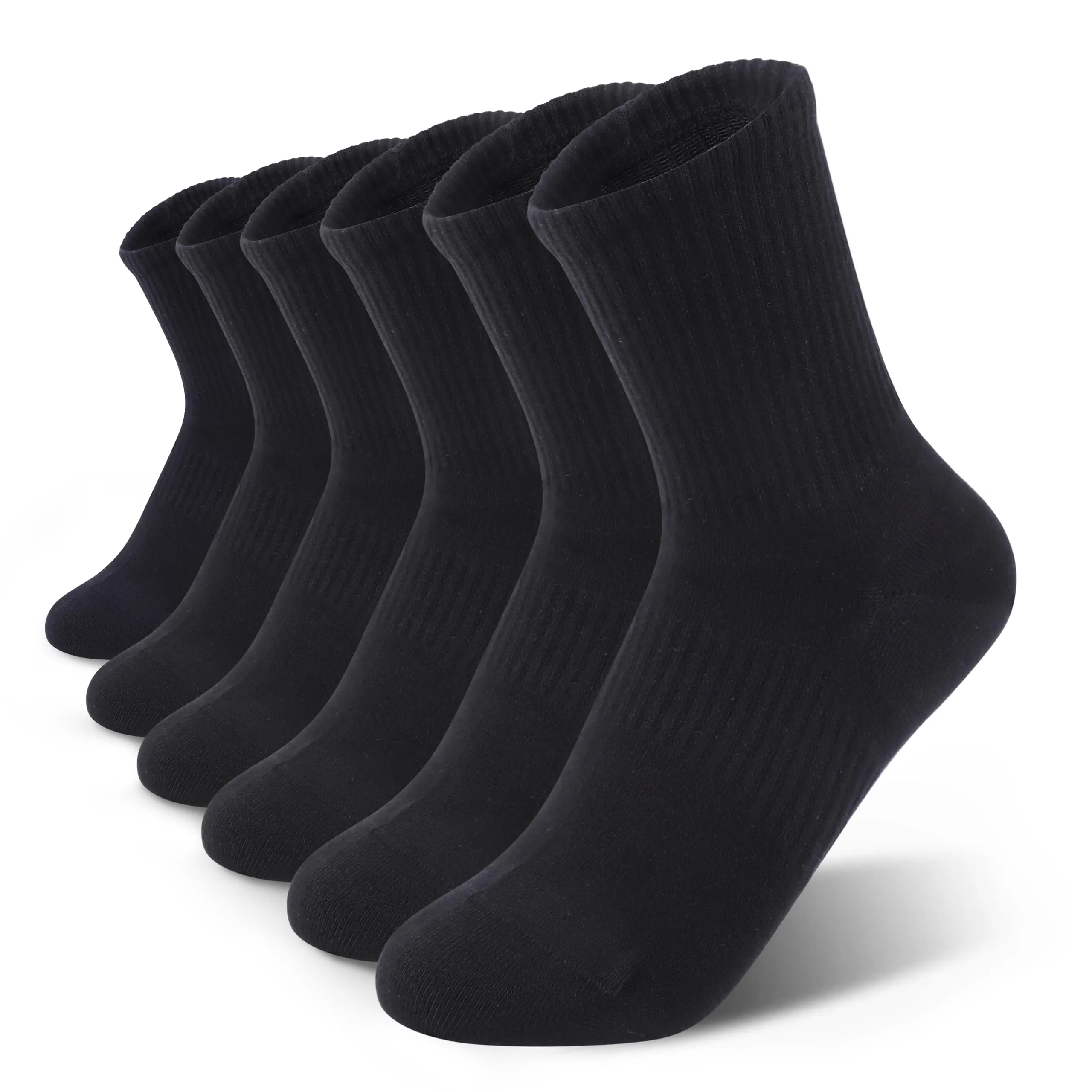 TikMox Athletic Running Socks with Arch Compression, Cotton Cushioned Crew Socks for a Secure Fit, White Black for Men & Women(3-6 pairs)