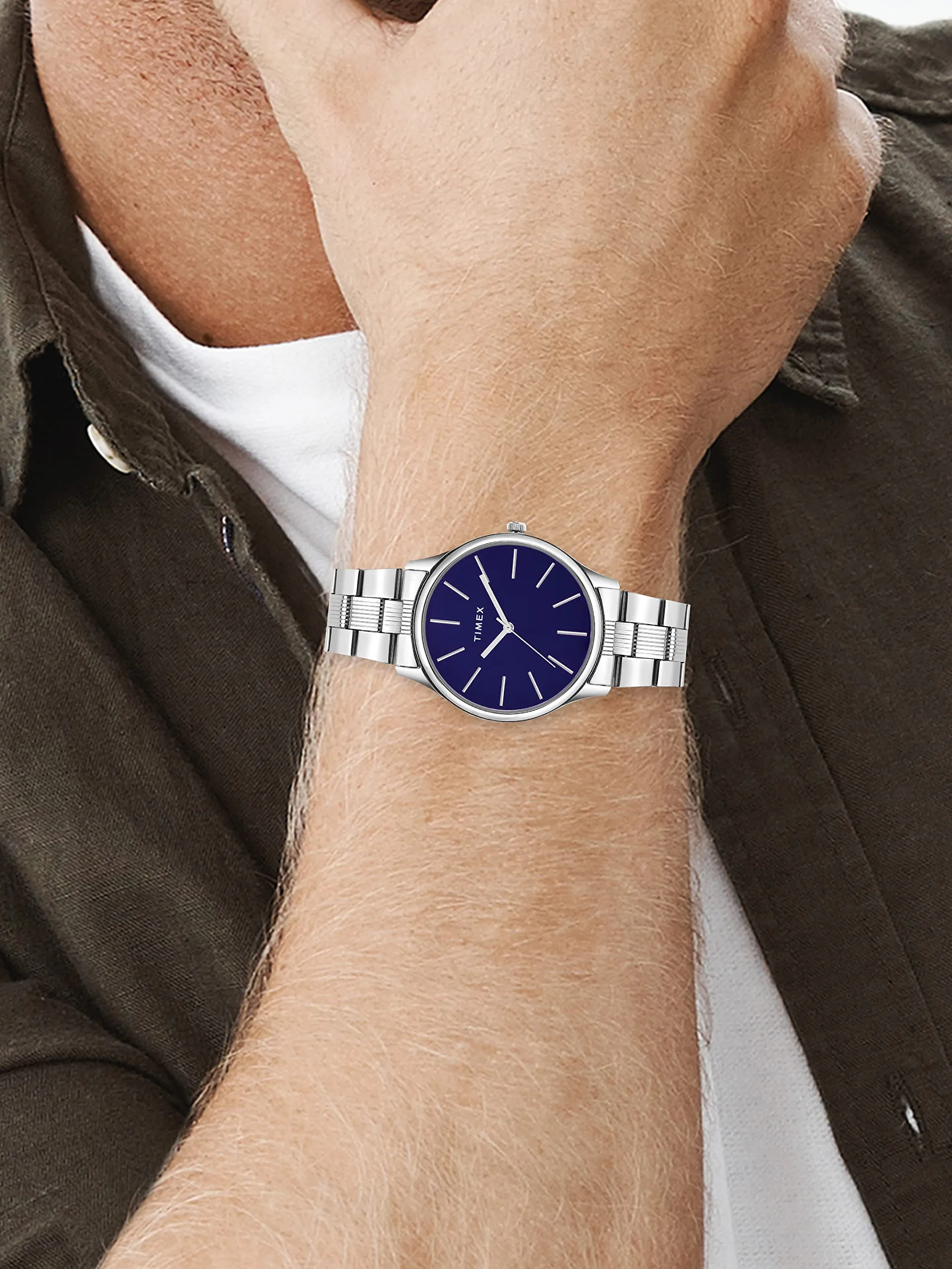 TIMEX Stainless Steel 3 Hands Men Analog Blue Dial Coloured Quartz Watch, Round Dial with 40 Mm Case Width - Twtg73Smu01