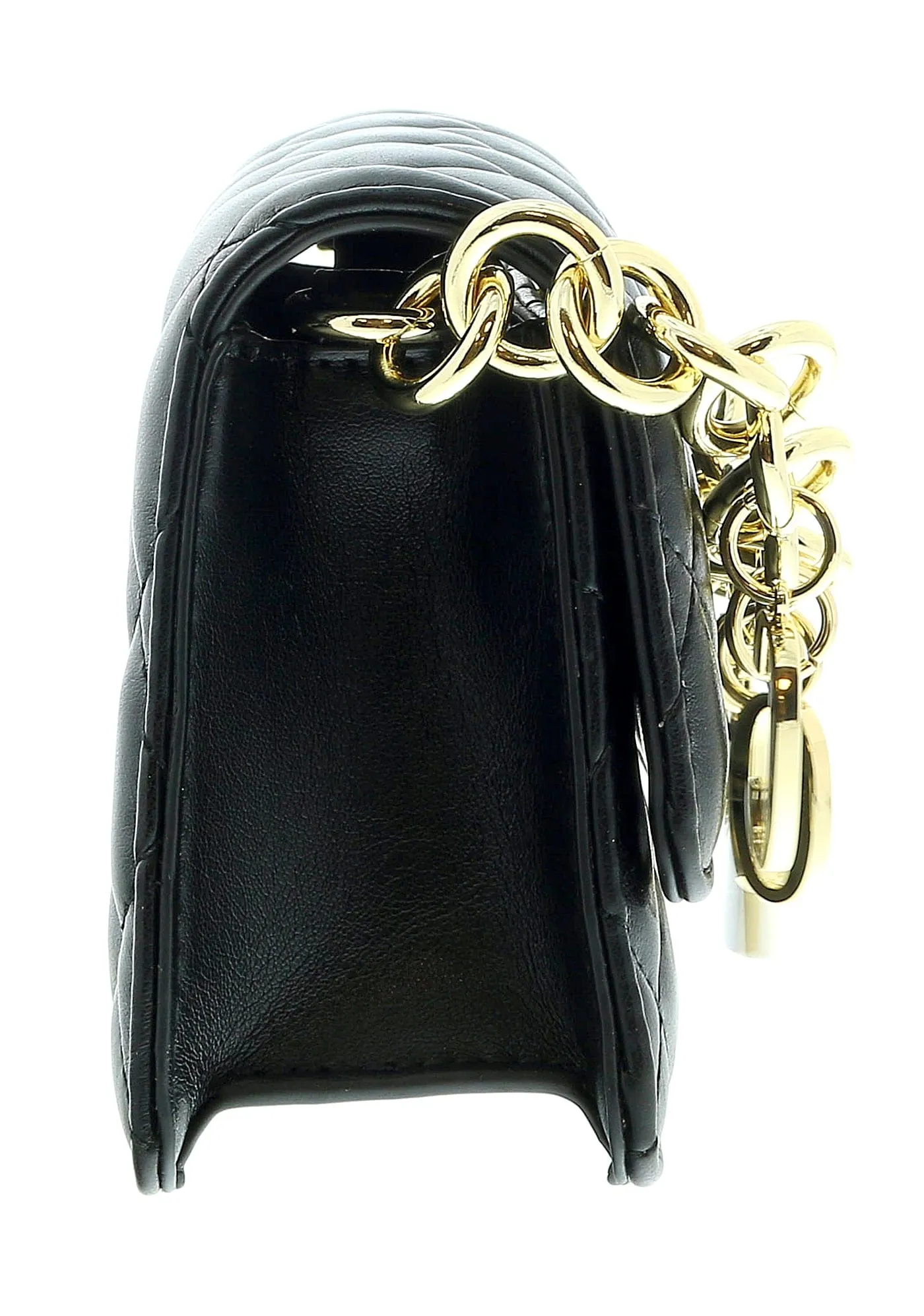 Versace Jeans Couture Black Charm Chain Strap Small Quilted Shoulder Bag