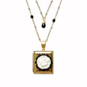 Vintage Style Porcelain Moonlight Rose Locket Necklace