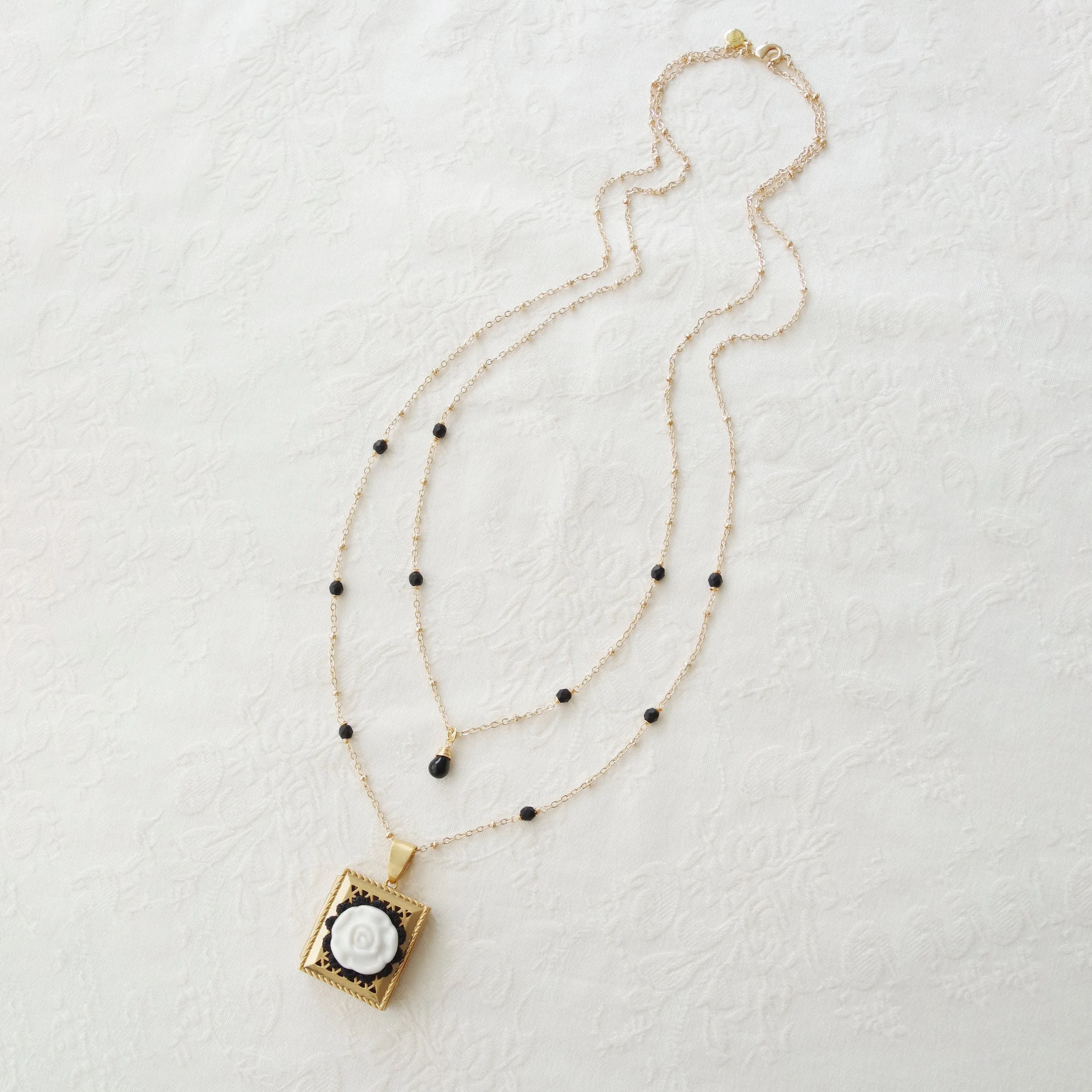 Vintage Style Porcelain Moonlight Rose Locket Necklace