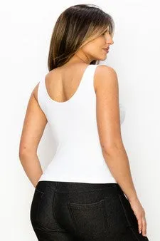 WHITE SHORT ONE SZ V or U Neckline Reversible Seamless Tank