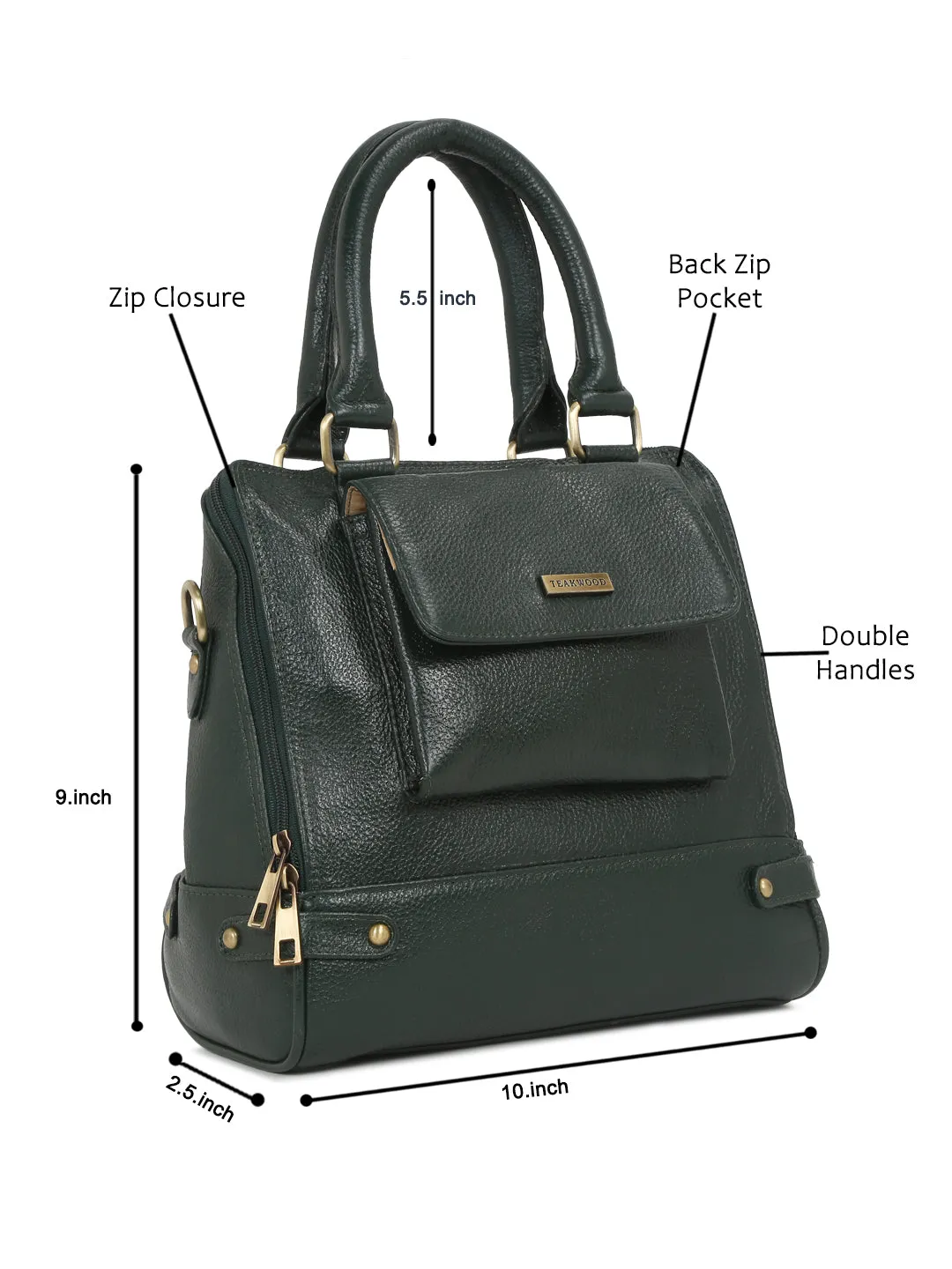 Women Leather Green Structured Handheld Bag