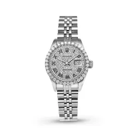 Women's Rolex Datejust Diamond Bezel Watch 26mm Black Roman Silver Dial | 2.20ct