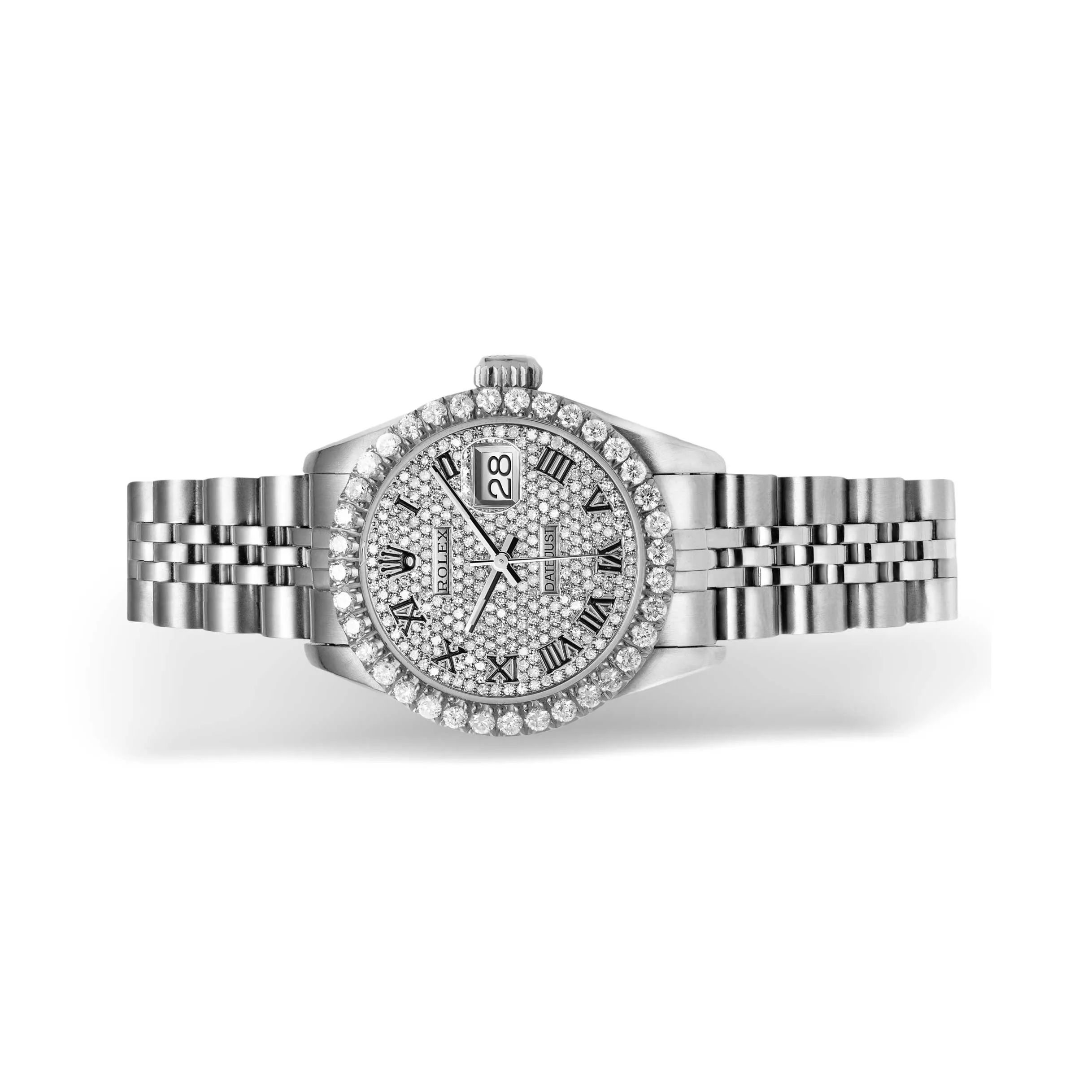 Women's Rolex Datejust Diamond Bezel Watch 26mm Black Roman Silver Dial | 2.20ct