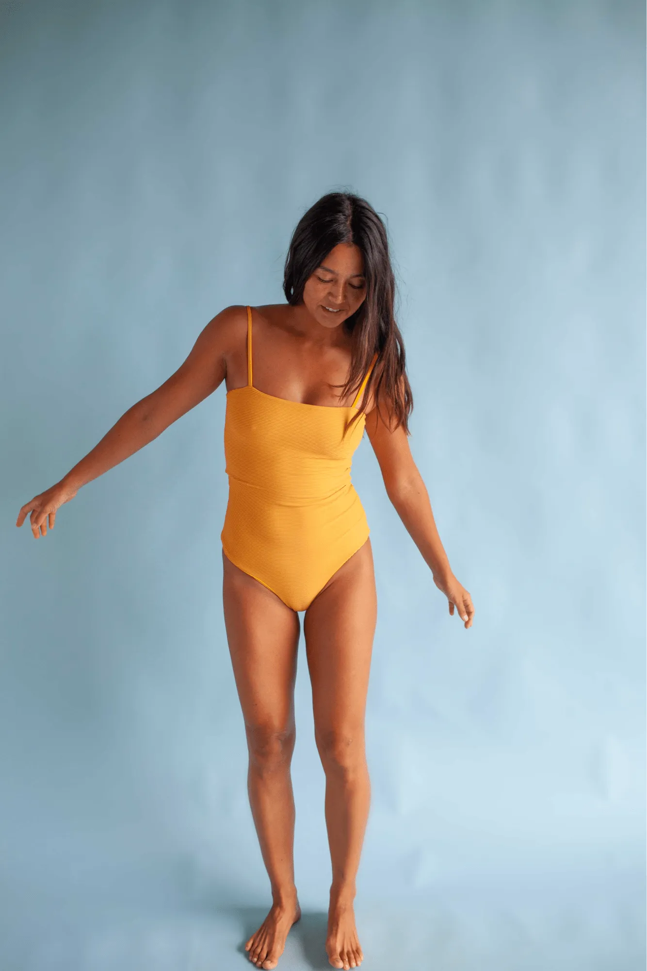 Women's Strappy One Piece in Yellow Ribbed