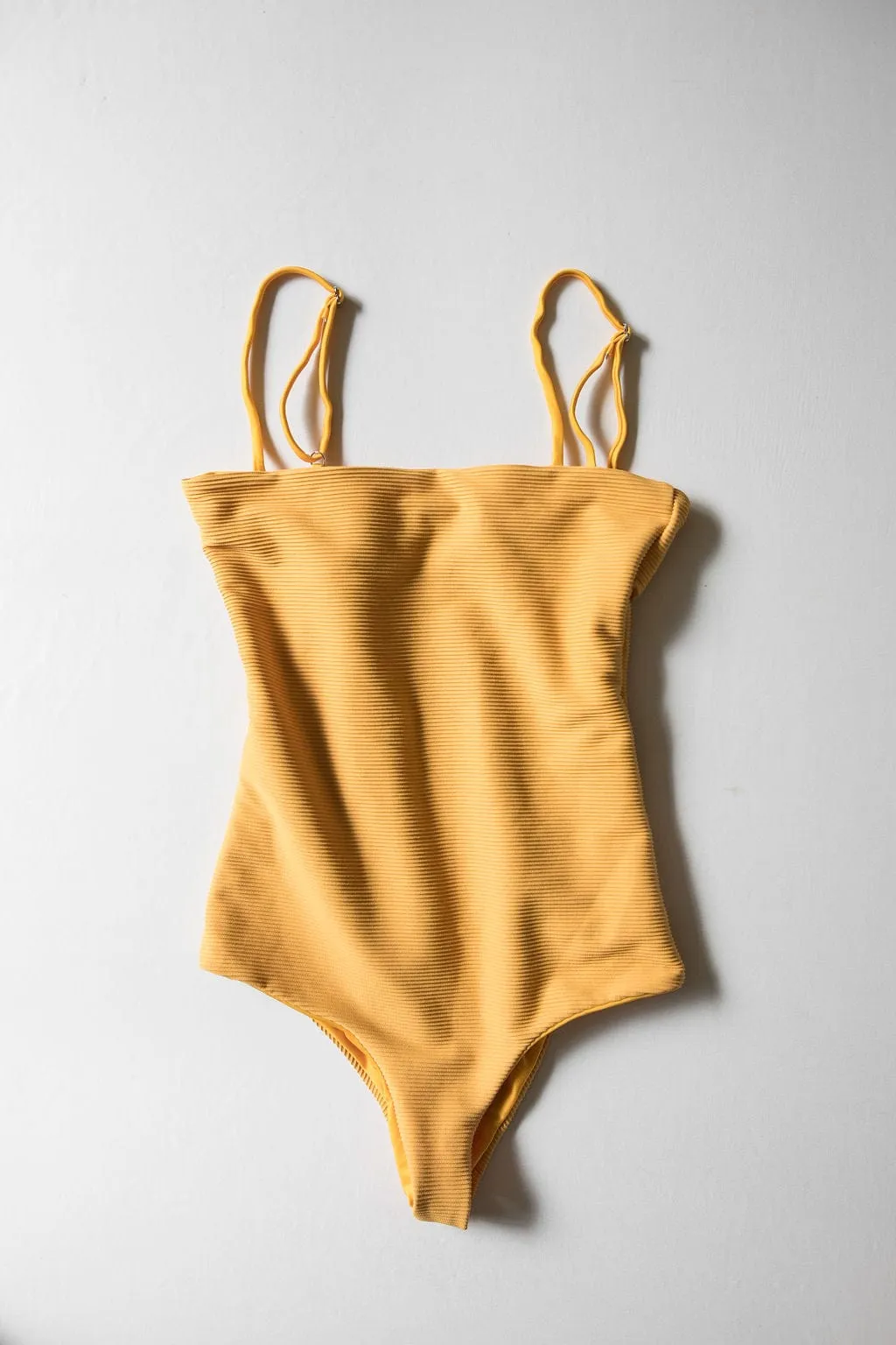 Women's Strappy One Piece in Yellow Ribbed
