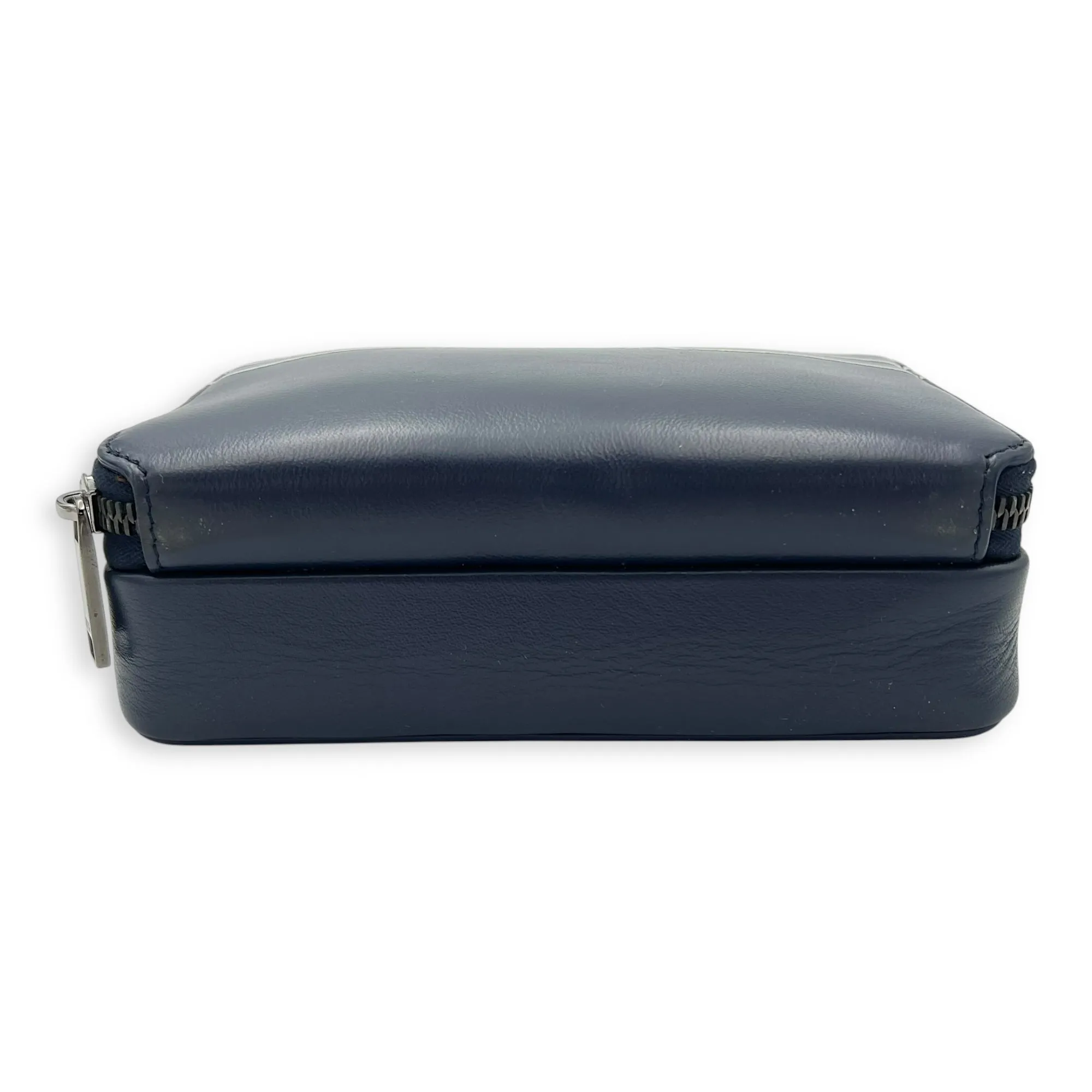 x Descente Double Zip Blue Crossbody Bag in Calfskin, Silver hardware