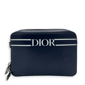 x Descente Double Zip Blue Crossbody Bag in Calfskin, Silver hardware